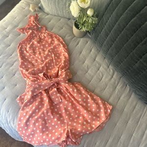 Pretty little garden Peach polka dot romper. Size S